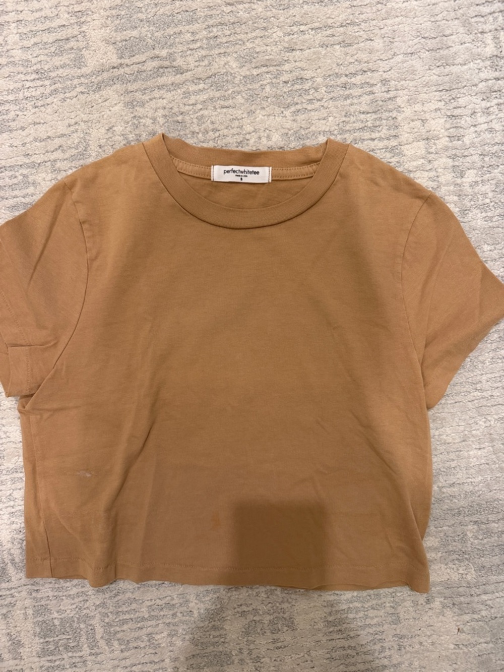 Perfect White Tee Cropped Tee in Camel